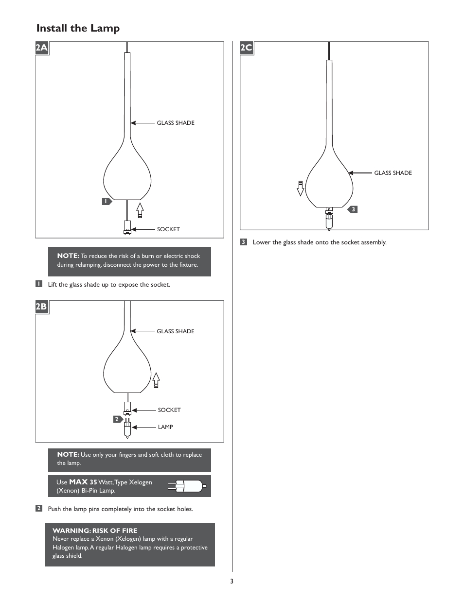 Install the lamp, 2a 2c 2b | LBL Lighting Madeleine P User Manual | Page 3 / 4