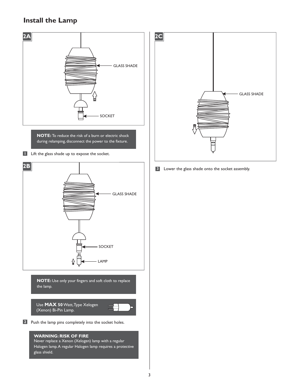 Install the lamp, 2a 2b 2c | LBL Lighting Spencer P User Manual | Page 3 / 4