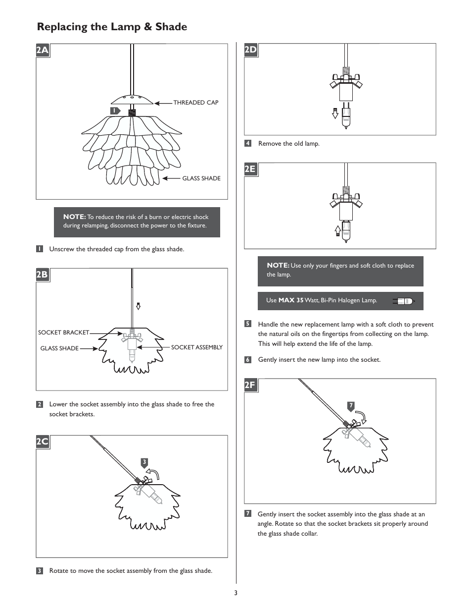 Replacing the lamp & shade | LBL Lighting Ooni P User Manual | Page 3 / 4