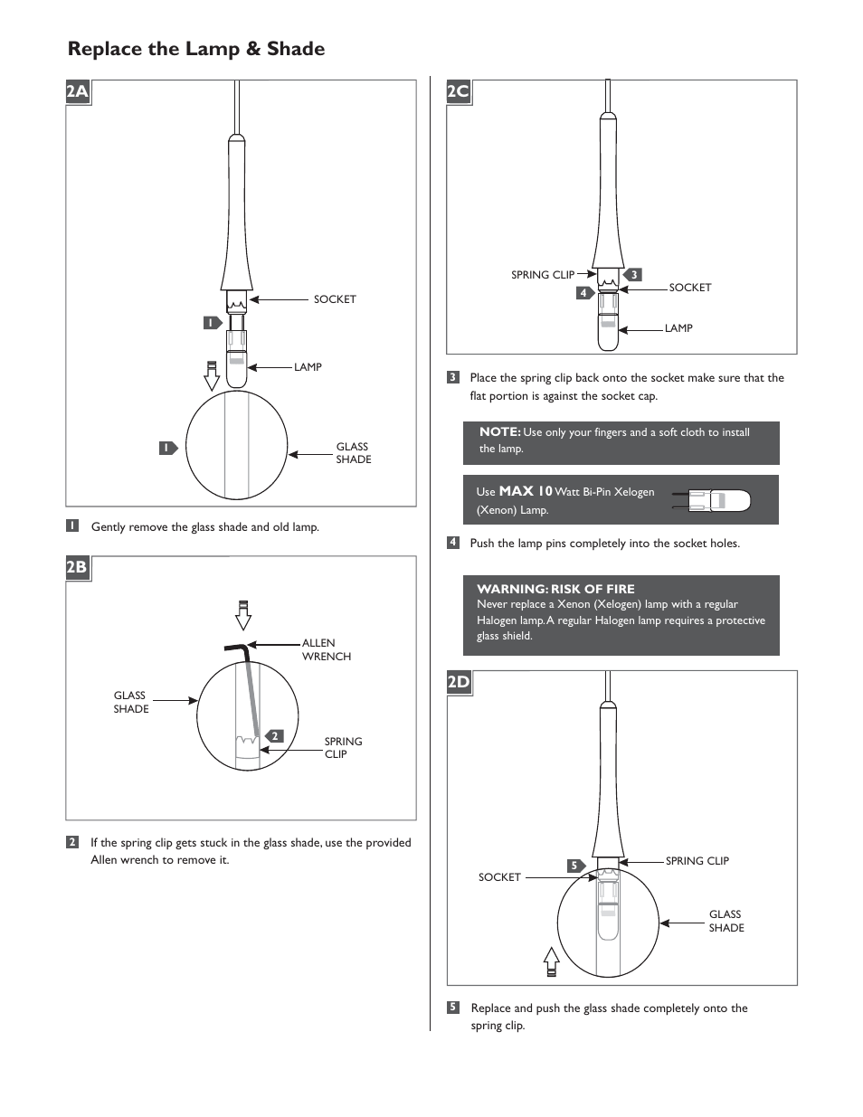 Replace the lamp & shade, 2a 2c 2b | LBL Lighting Crystal Ball User Manual | Page 3 / 4