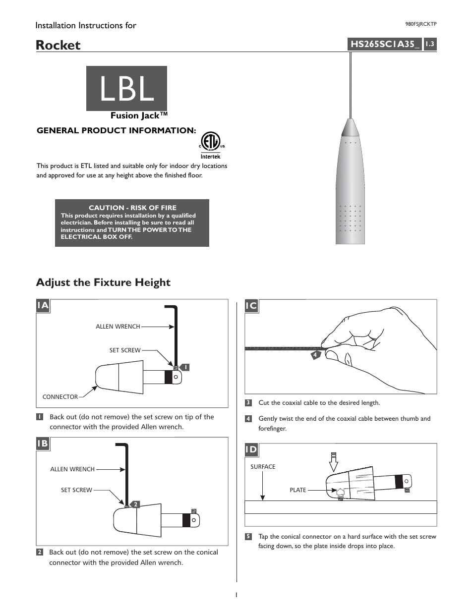 LBL Lighting Rocket P User Manual | 4 pages