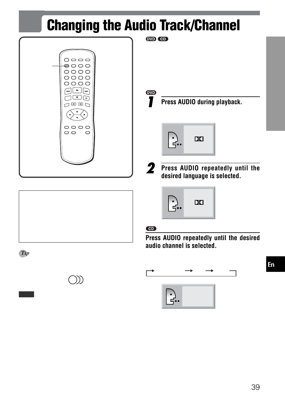 Changing the audio track/channel | Aiwa XD-SPM823 User Manual | Page 39 / 59