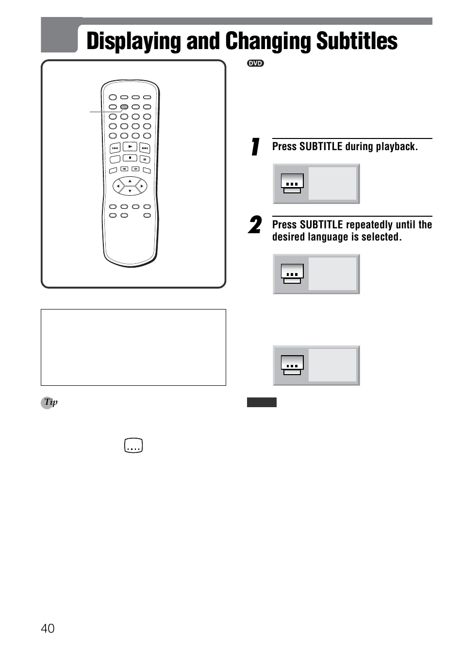 Displaying and changing subtitles | Aiwa XD-SPM823 User Manual | Page 40 / 59