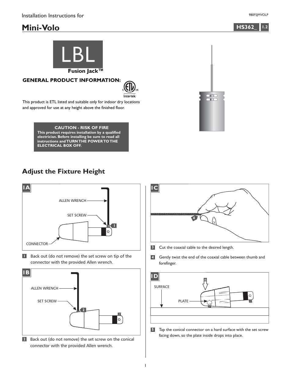 LBL Lighting Mini-Volo P User Manual | 4 pages