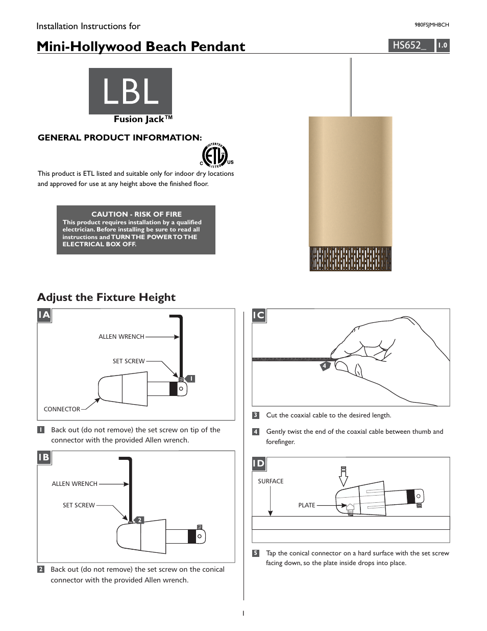 LBL Lighting Mini-Hollywood Beach User Manual | 4 pages