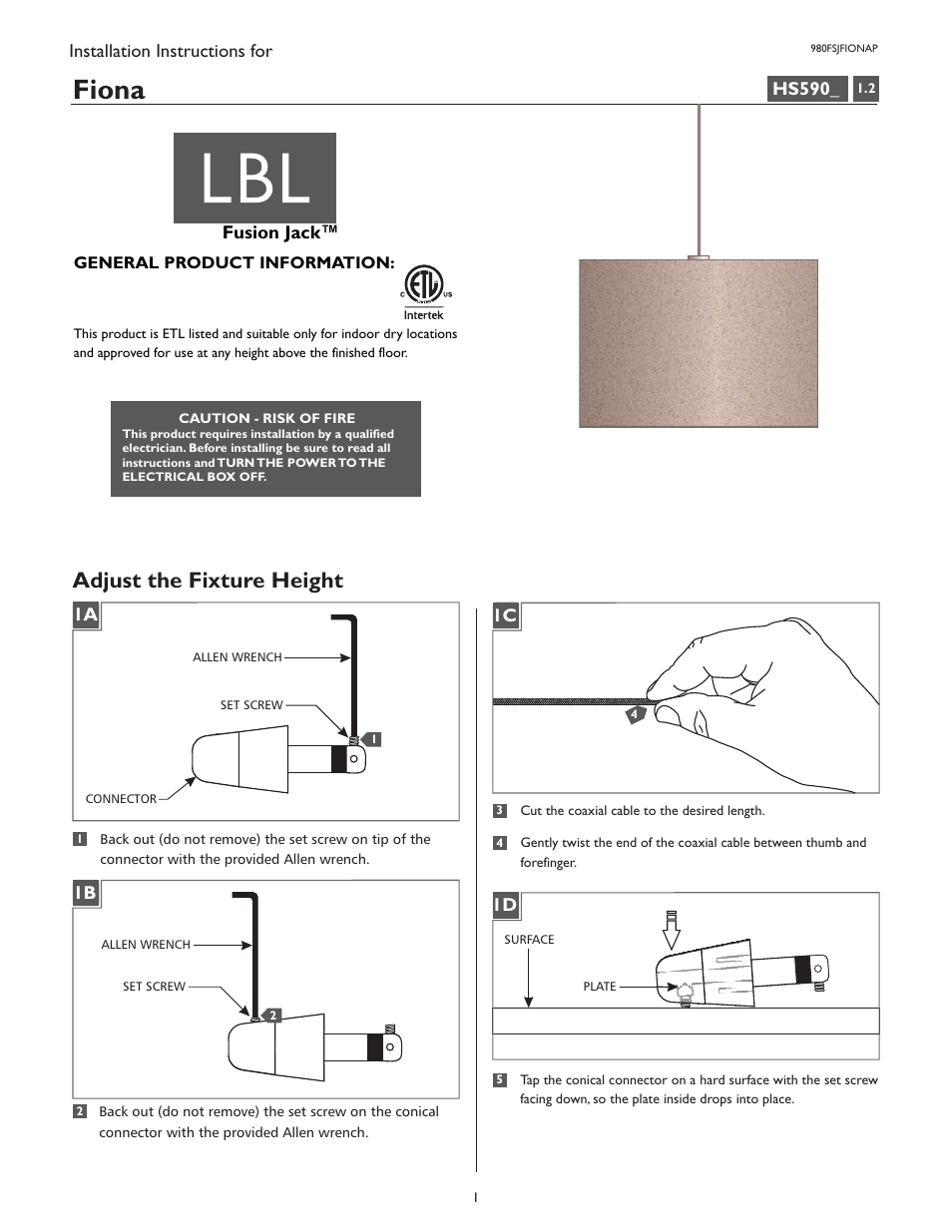 LBL Lighting Fiona P User Manual | 4 pages