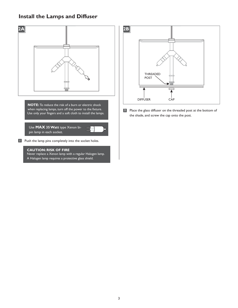 Install the lamps and diffuser | LBL Lighting Fiona P User Manual | Page 3 / 4