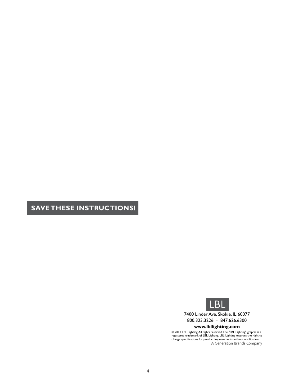 Save these instructions | LBL Lighting Fiona P User Manual | Page 4 / 4