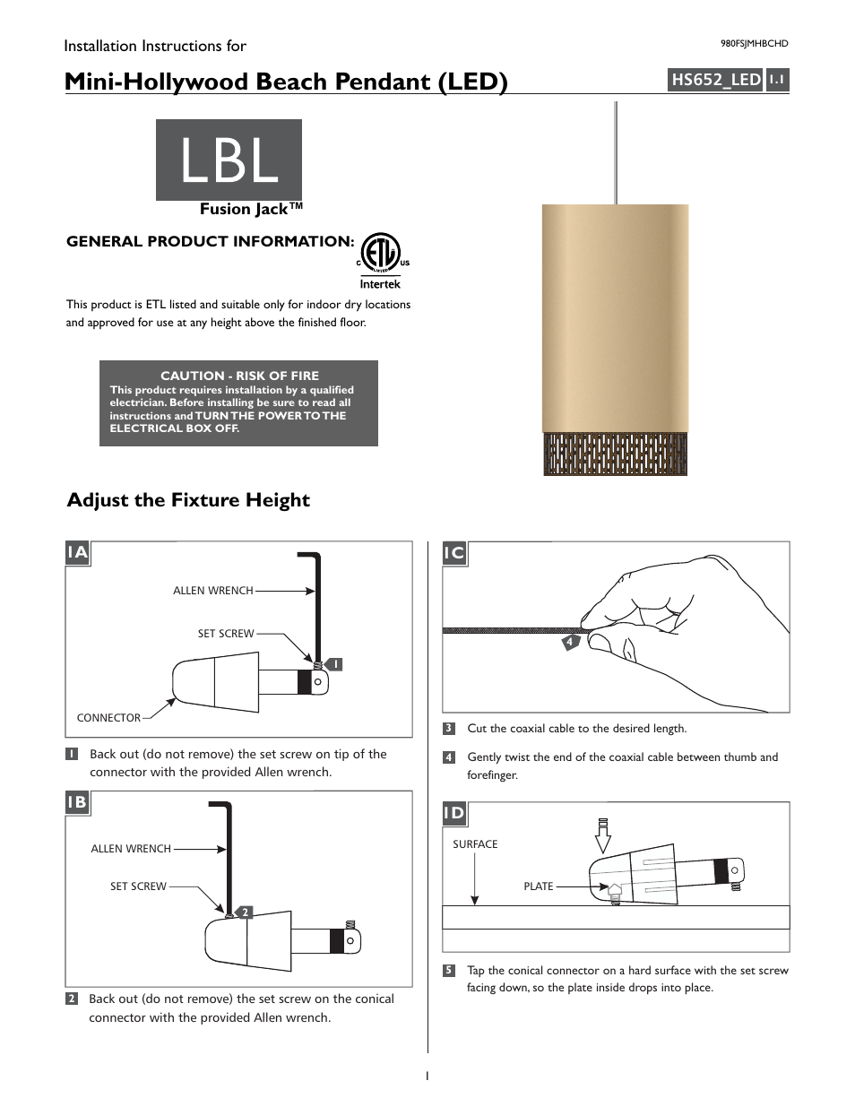 LBL Lighting Mini-Hollywood Beach D User Manual | 4 pages