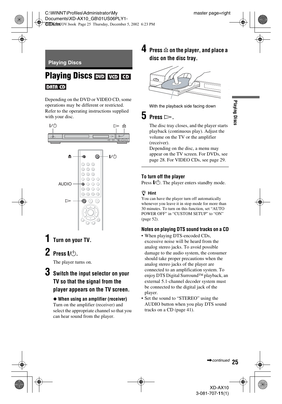 Playing discs | Aiwa XD-AX10 User Manual | Page 25 / 64