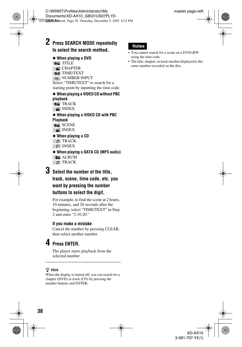 Aiwa XD-AX10 User Manual | Page 38 / 64