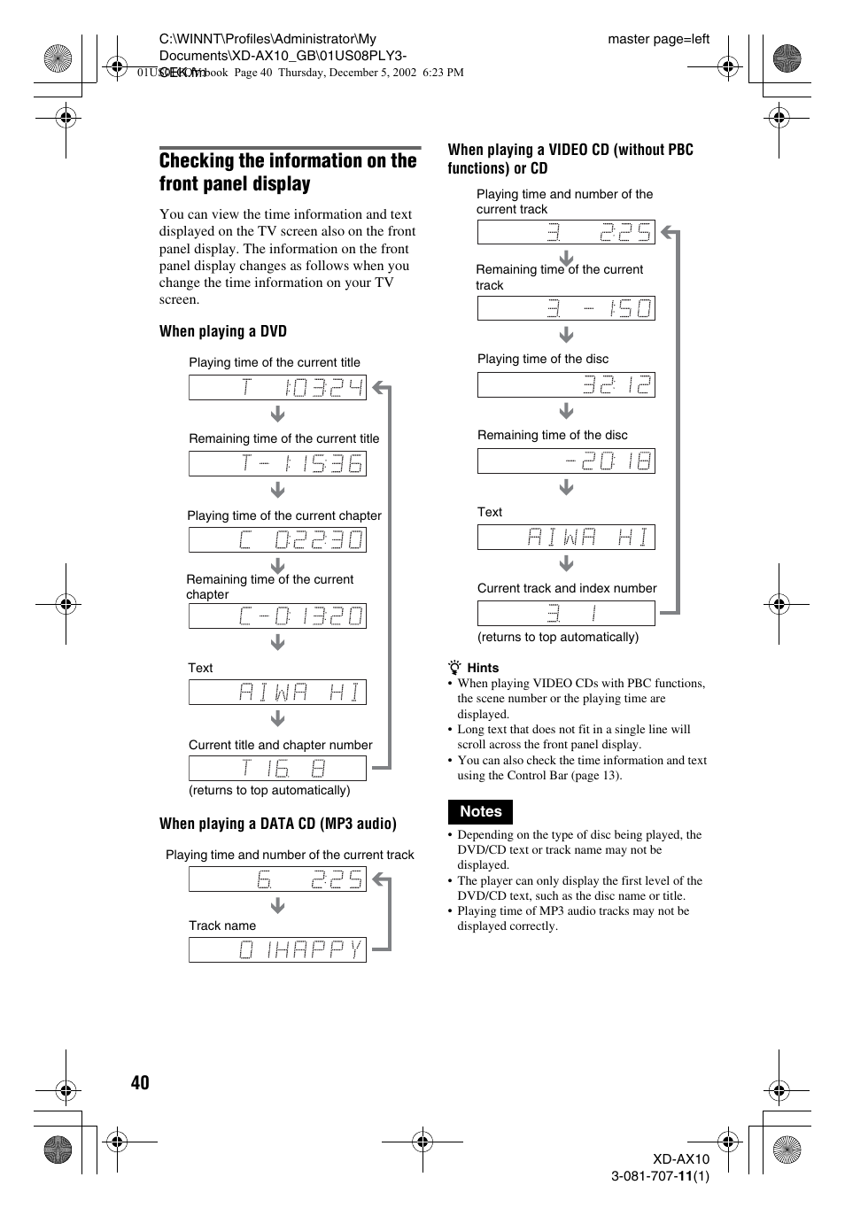 Aiwa XD-AX10 User Manual | Page 40 / 64