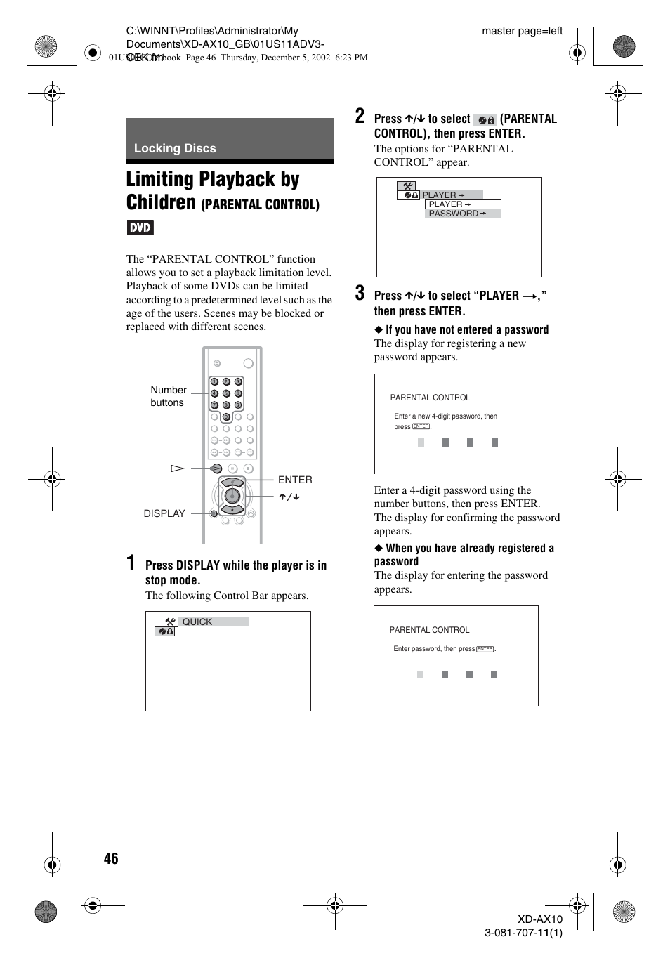 Limiting playback by children | Aiwa XD-AX10 User Manual | Page 46 / 64