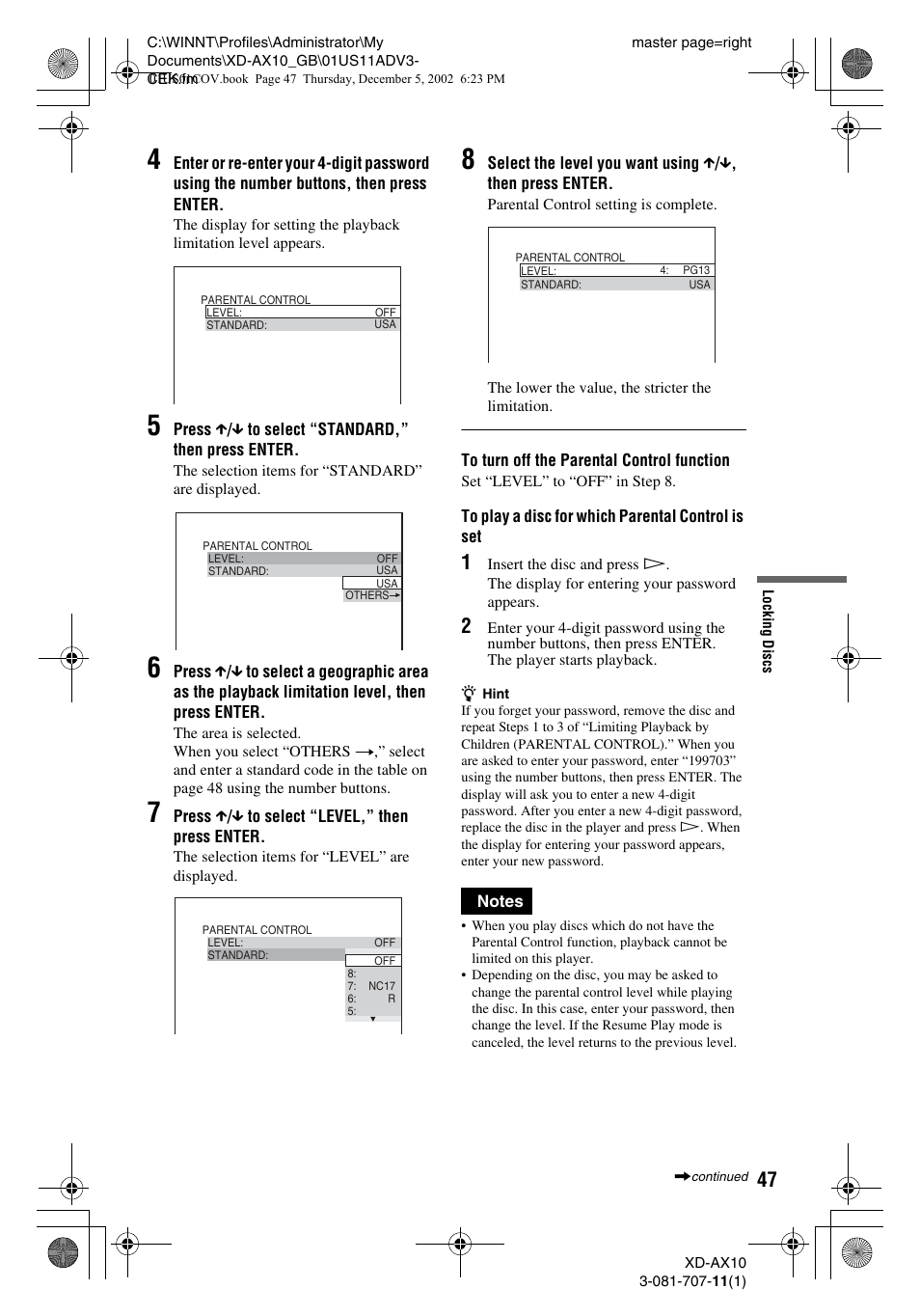 Aiwa XD-AX10 User Manual | Page 47 / 64