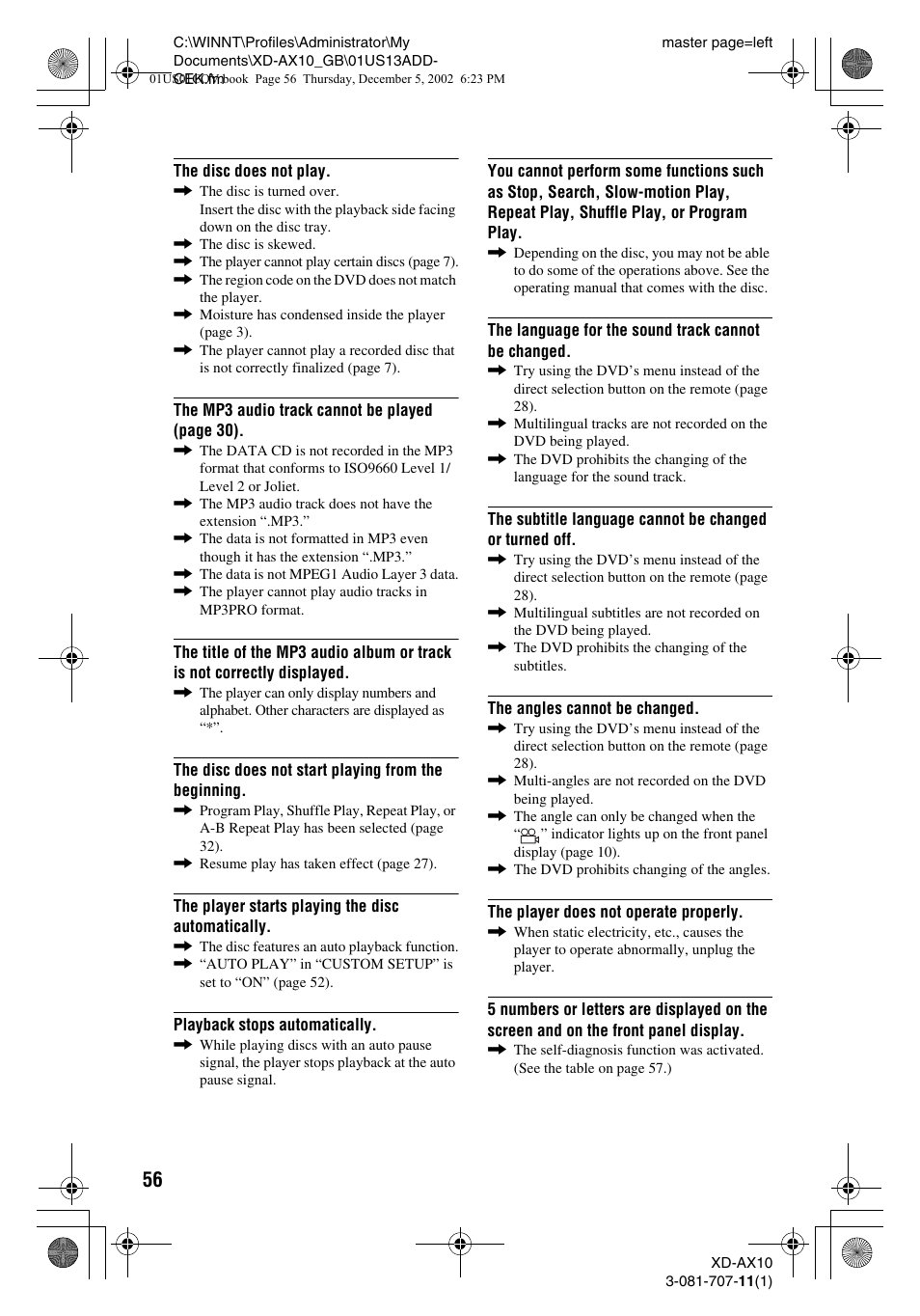 Aiwa XD-AX10 User Manual | Page 56 / 64