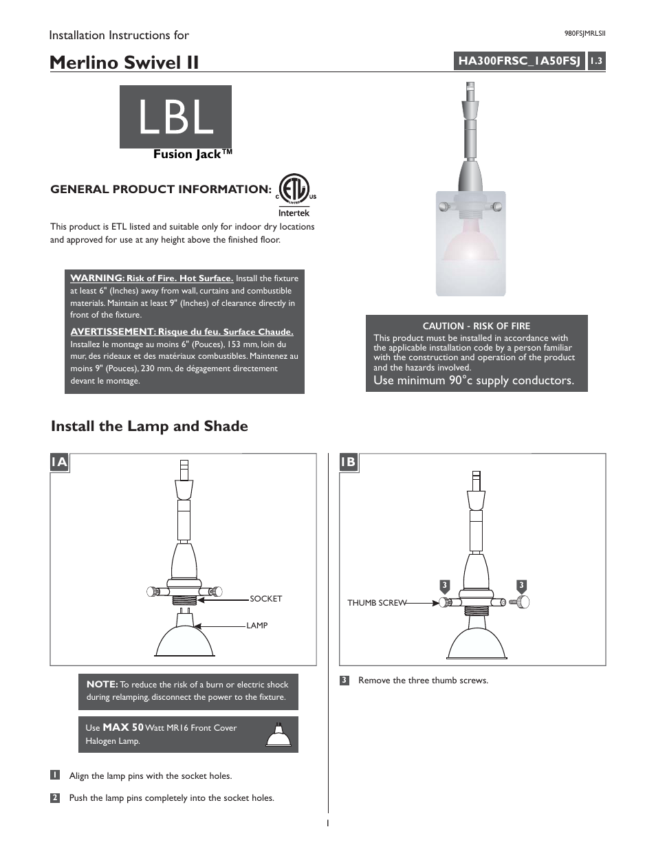 LBL Lighting Merlino Swivel II User Manual | 2 pages