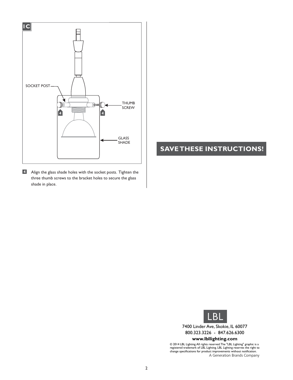 Save these instructions | LBL Lighting Merlino Swivel II User Manual | Page 2 / 2