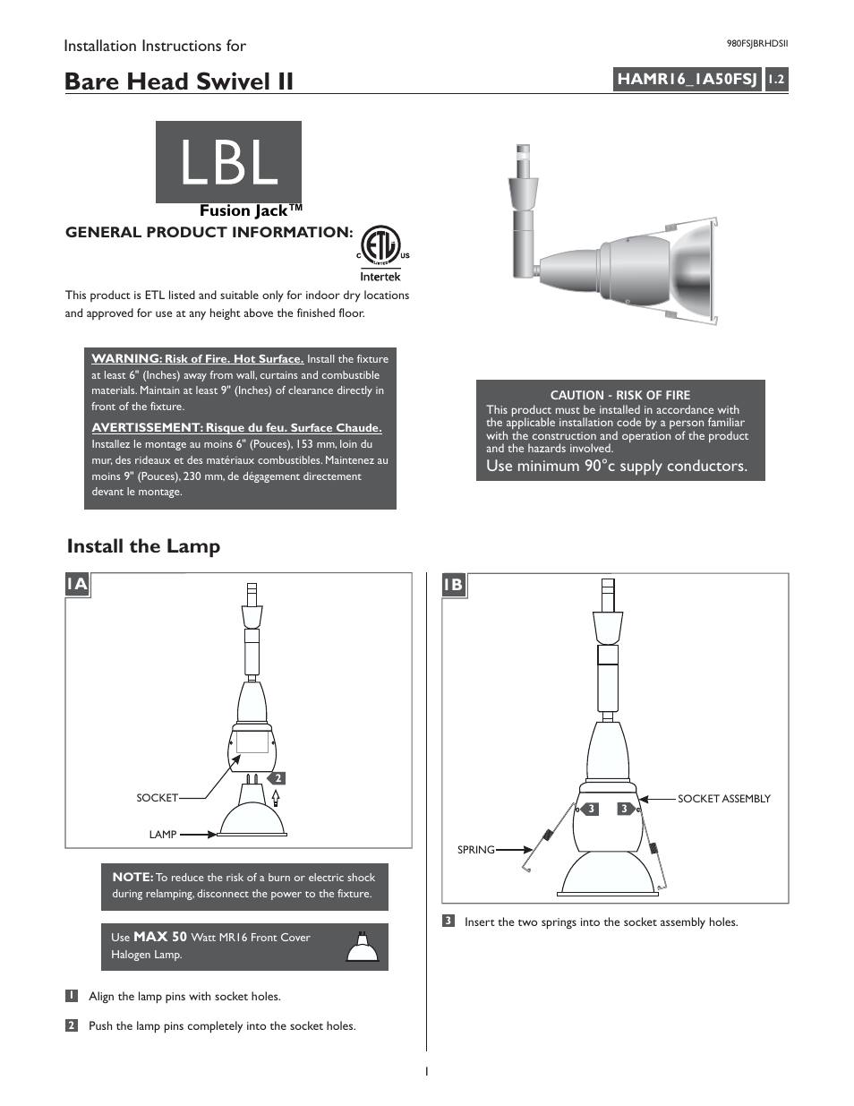 LBL Lighting Bare Swivel II User Manual | 2 pages