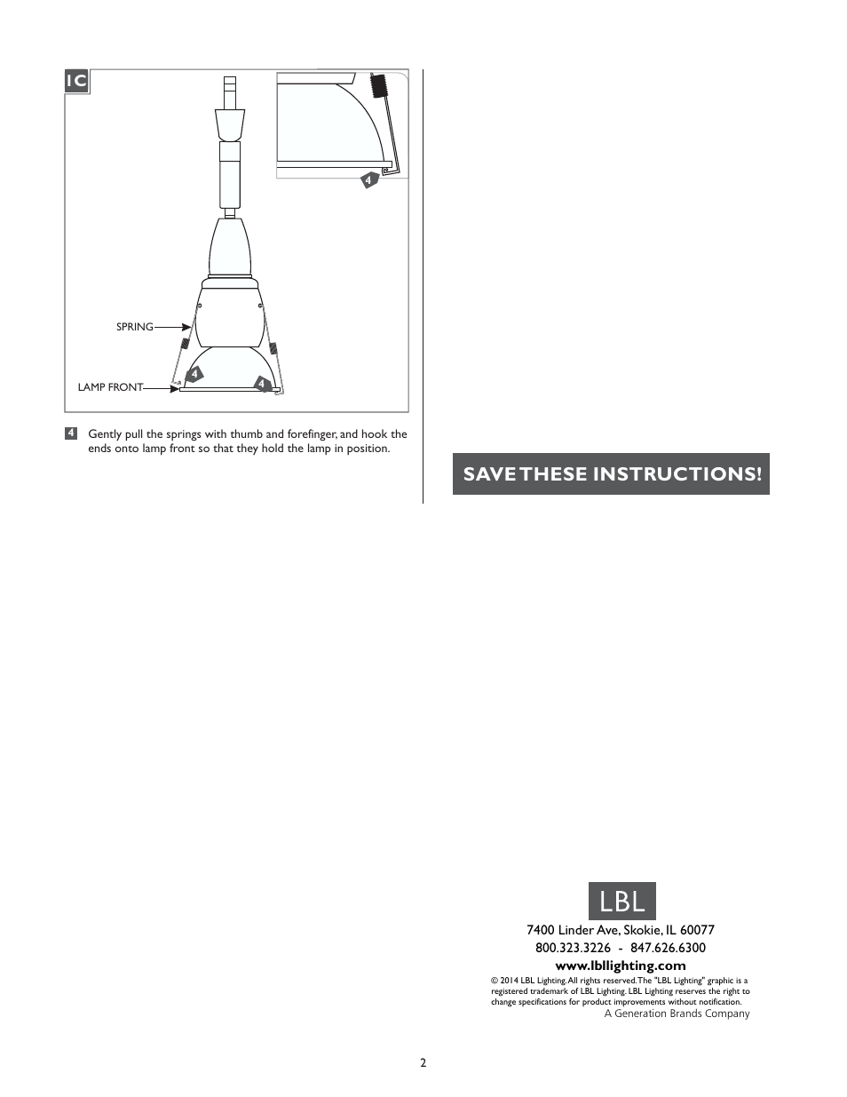 Save these instructions | LBL Lighting Bare Swivel II User Manual | Page 2 / 2