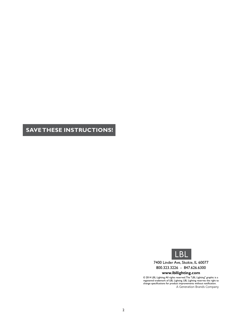 Save these instructions | LBL Lighting Twin Spot Swivel User Manual | Page 2 / 2