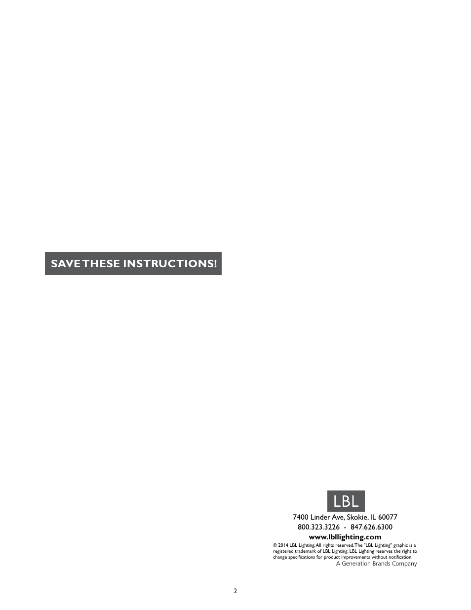 Save these instructions | LBL Lighting Bare Swivel I User Manual | Page 2 / 2