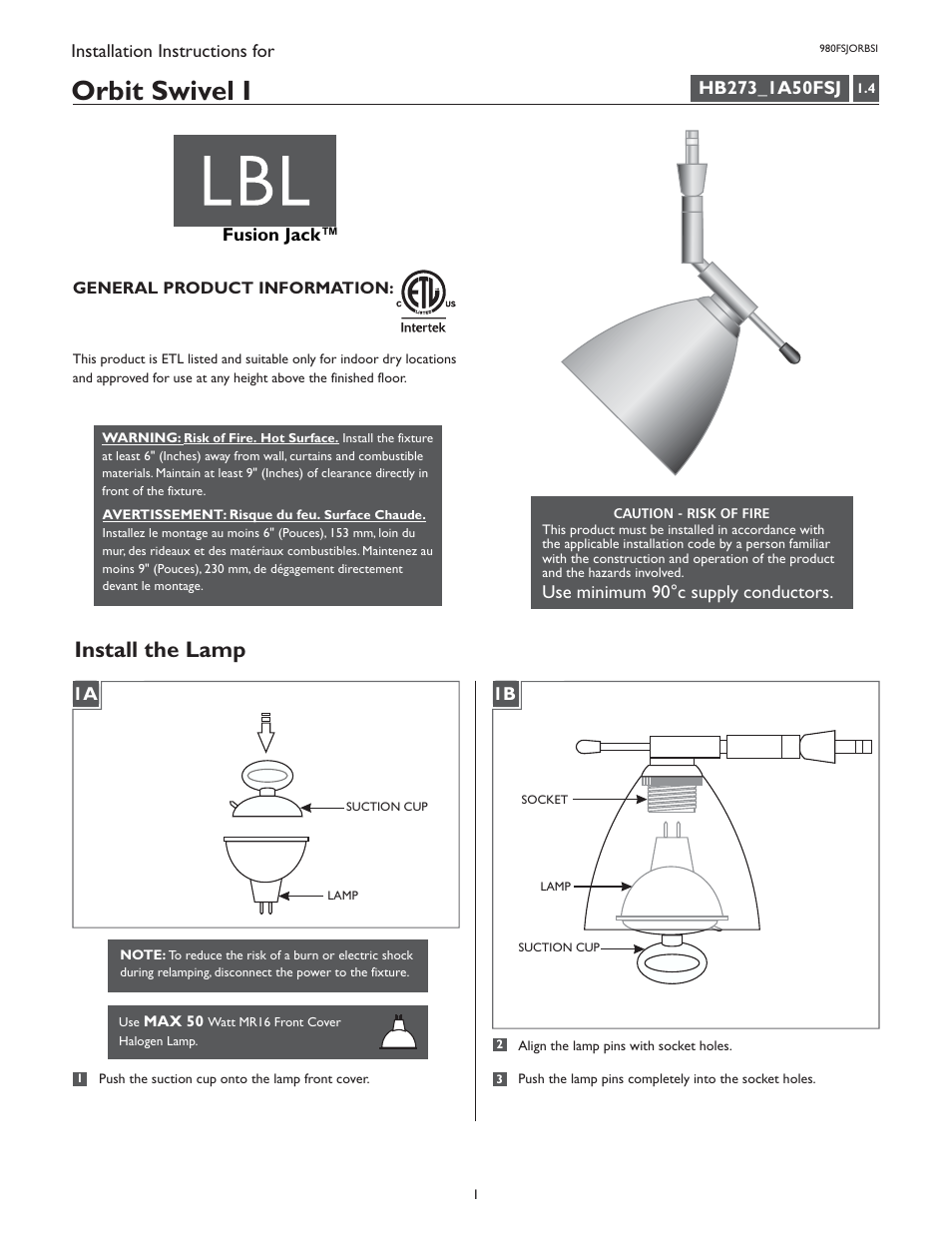LBL Lighting Orbit Swivel I User Manual | 2 pages
