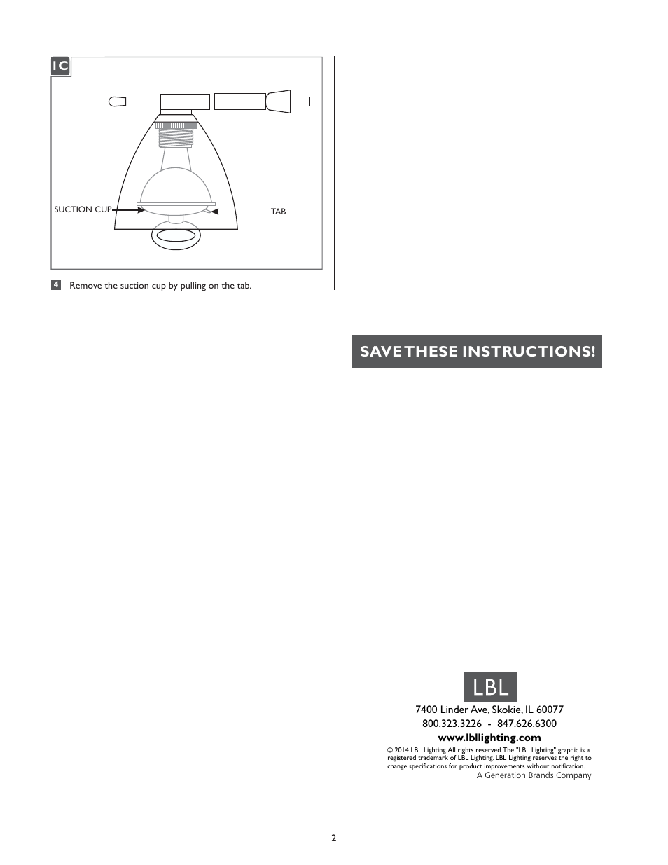 Save these instructions | LBL Lighting Orbit Swivel I User Manual | Page 2 / 2