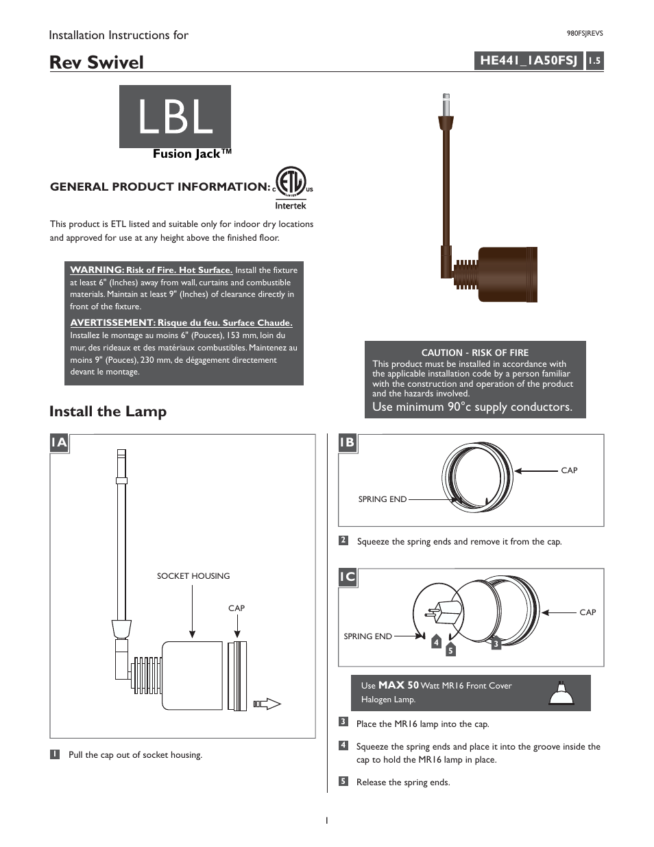 LBL Lighting Rev Swivel User Manual | 2 pages