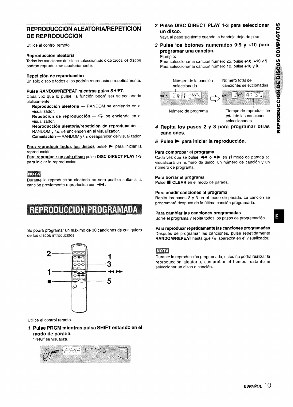 Reproduccion aleatoria/repeticion de reproduccion, Reproducción aleatoria, Repetición de reproducción | Pulse random/repeat mientras pulsa shift, Reproduccion programada, 5 pulse para iniciar la reproducción, Para comprobar el programa, Para borrar el programa, Para añadir canciones al programa, Para cambiar las canciones programadas | Aiwa CX-NA303 User Manual | Page 31 / 64