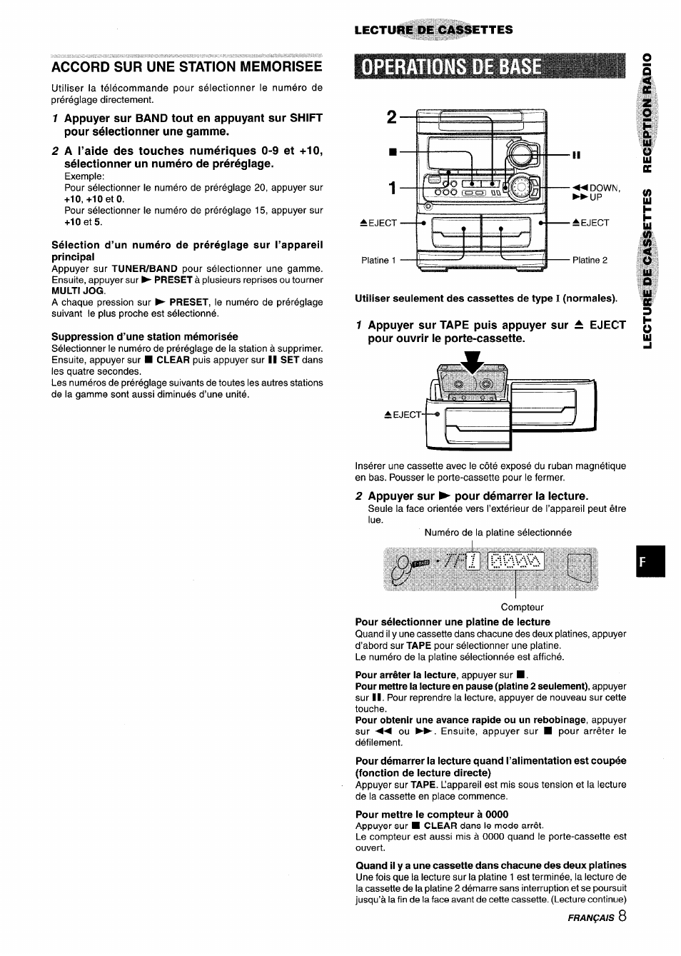 Accord sur une station memorisee, Suppression d’une station mémorisée, 2 appuyer sur ^ pour démarrer ia lecture | Operations de bas | Aiwa CX-NA303 User Manual | Page 49 / 64