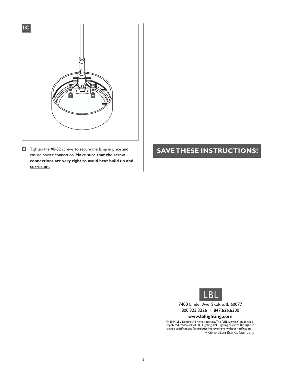 Save these instructions | LBL Lighting Puck Swivel User Manual | Page 2 / 2