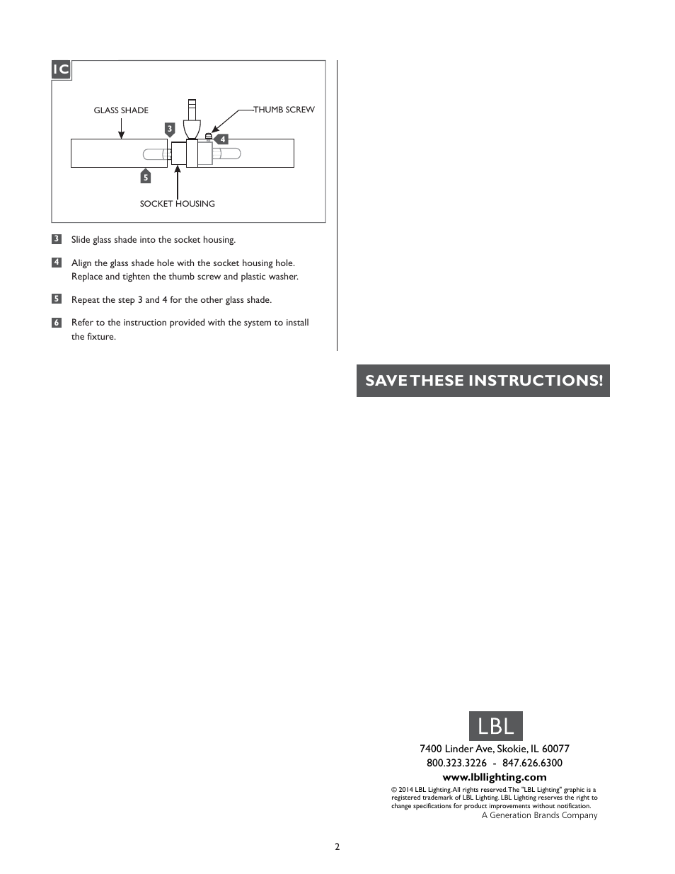 Save these instructions | LBL Lighting Twin Tube Chandelier User Manual | Page 2 / 2