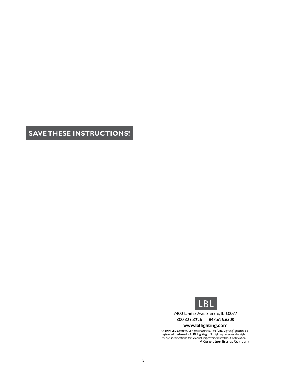 Save these instructions | LBL Lighting Onyx Cone Accessory User Manual | Page 2 / 2