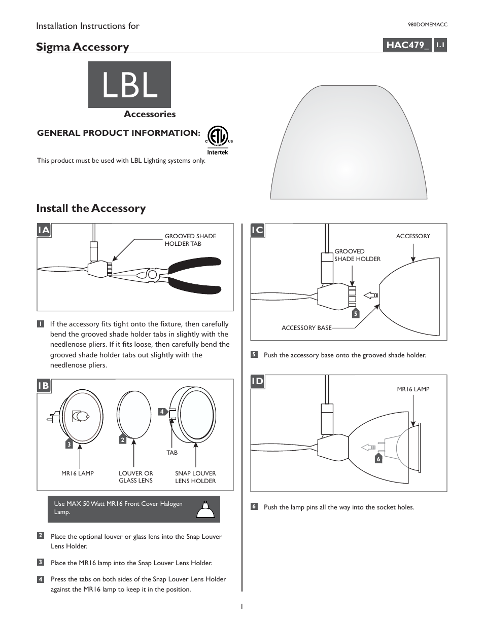 LBL Lighting Sigma Accessory User Manual | 2 pages