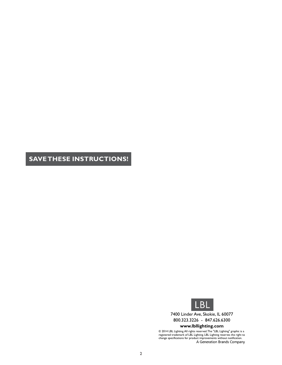 Save these instructions | LBL Lighting Sigma Accessory User Manual | Page 2 / 2