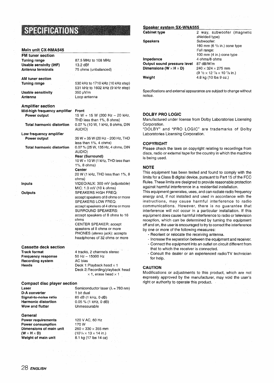 Aiwa CX NMA545 User Manual | Page 28 / 88