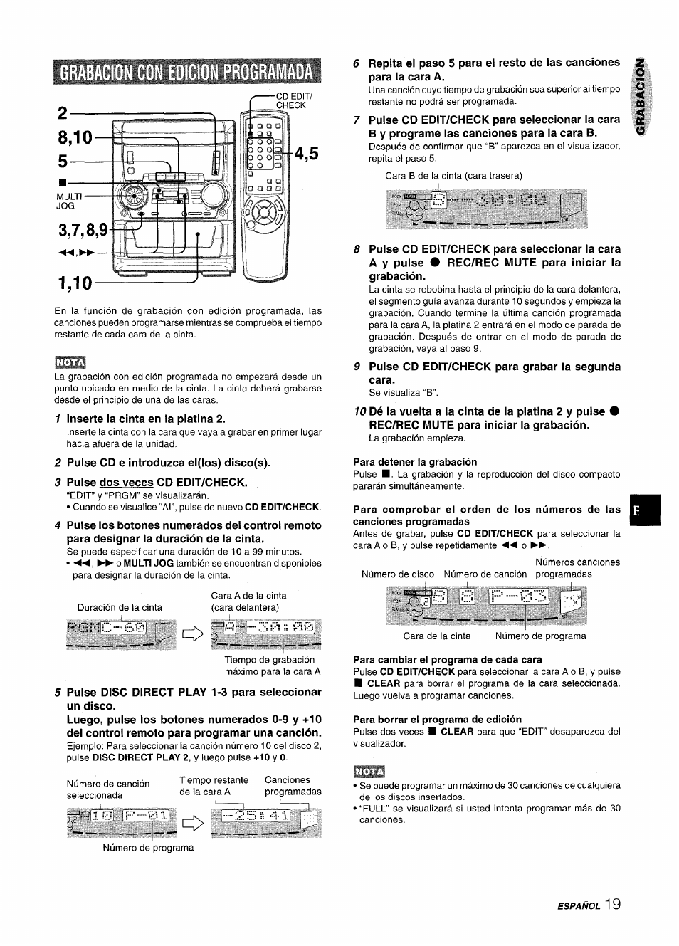 Grabacion con edicion programada | Aiwa CX NMA545 User Manual | Page 47 / 88