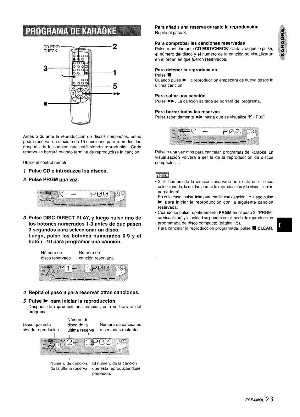 1 pulse cd e introduzca los discos, 2 pulse prgm una vez, 4 repita el paso 3 para reservar otras canciones | 5 pulse ^ para iniciar la reproducción, C i ' - 3p00, 2 f 03 | Aiwa CX NMA545 User Manual | Page 51 / 88