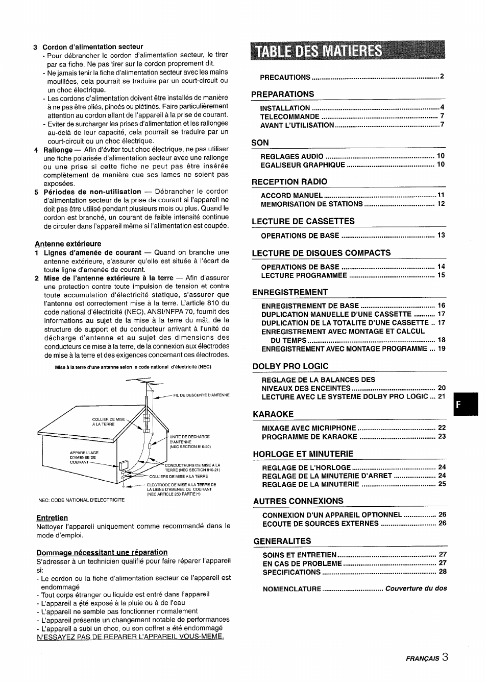 Table des, Table des r | Aiwa CX NMA545 User Manual | Page 59 / 88