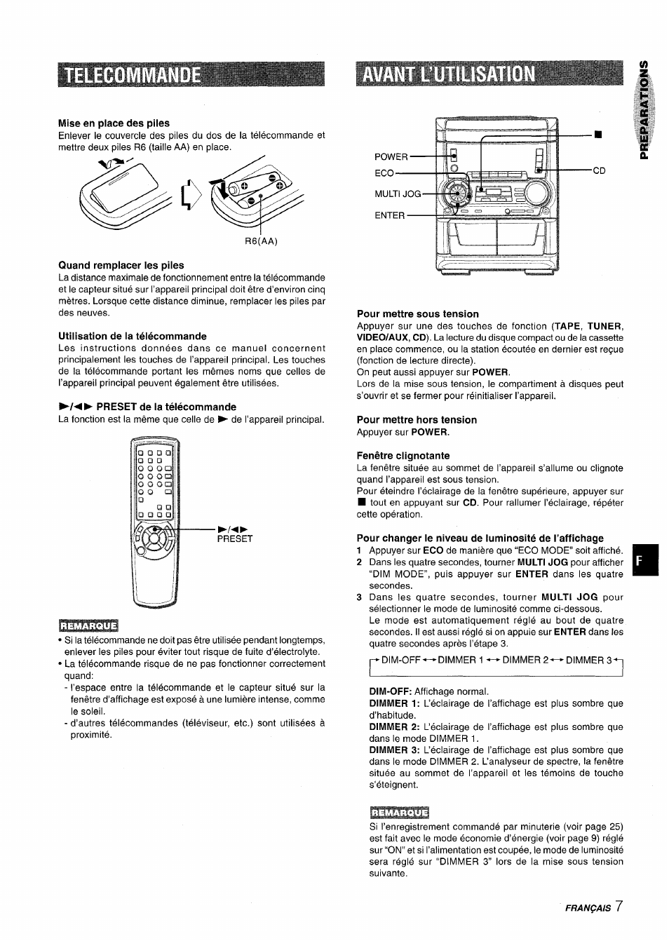 Telecommande, Telecommande ava | Aiwa CX NMA545 User Manual | Page 63 / 88