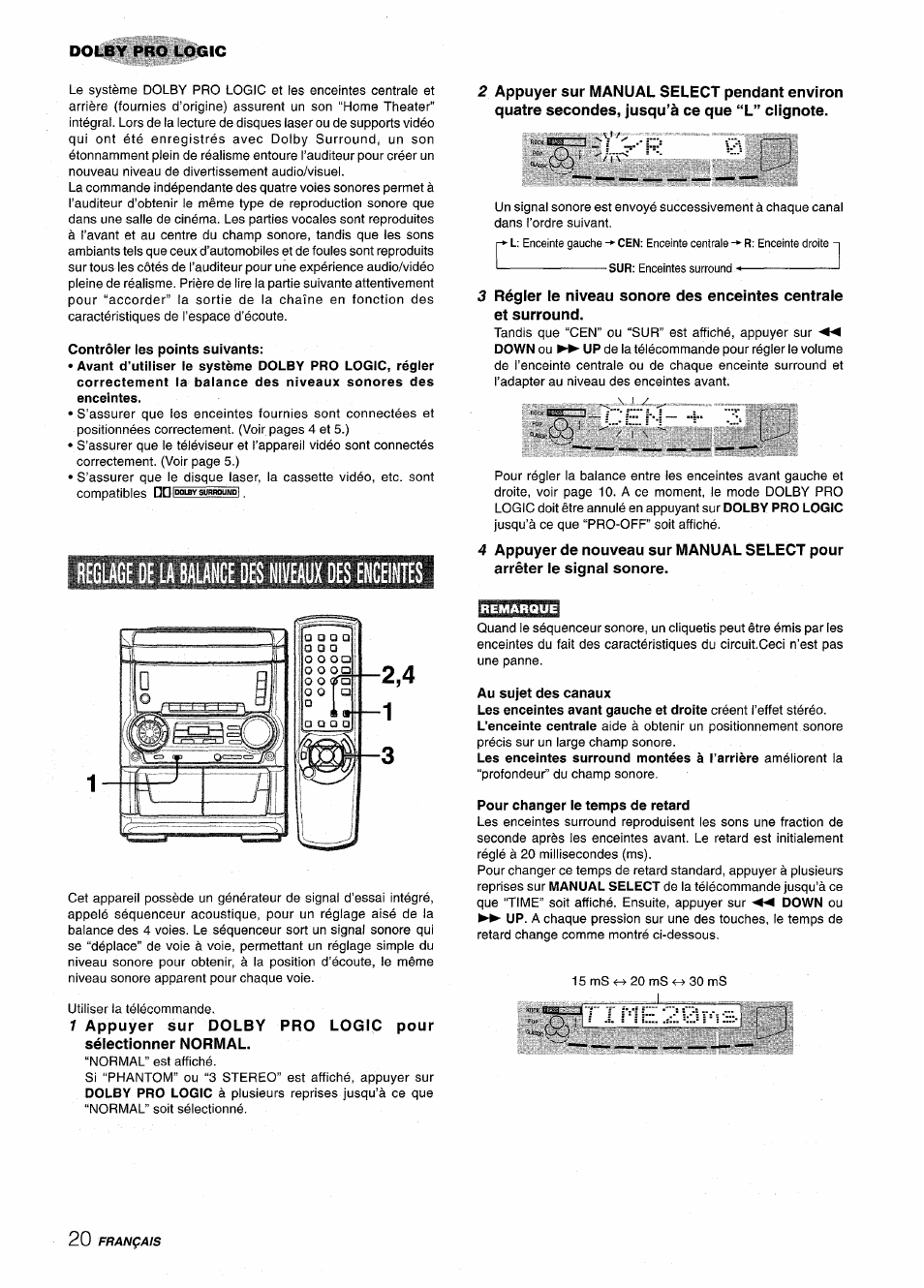 Reglage de la balance des niveaux des enceintes, Cen...i- 3 | Aiwa CX NMA545 User Manual | Page 76 / 88