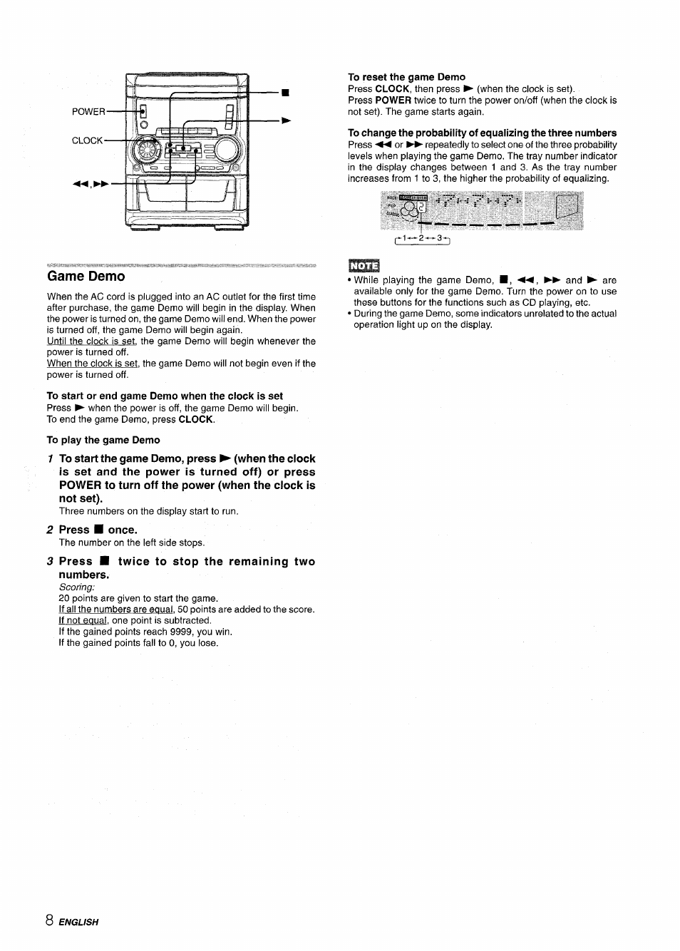 Game demo | Aiwa CX NMA545 User Manual | Page 8 / 88