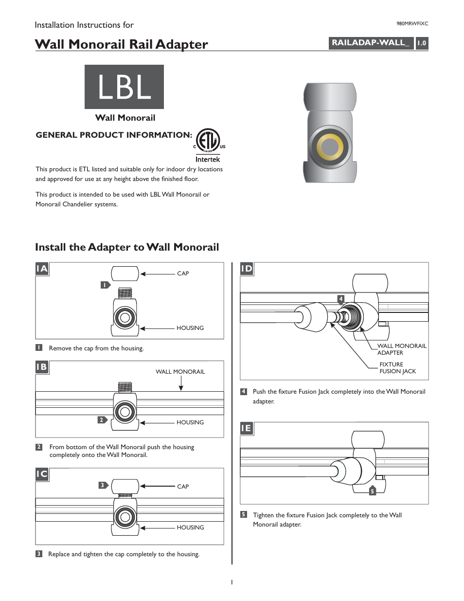 LBL Lighting MO Element Adapter User Manual | 2 pages