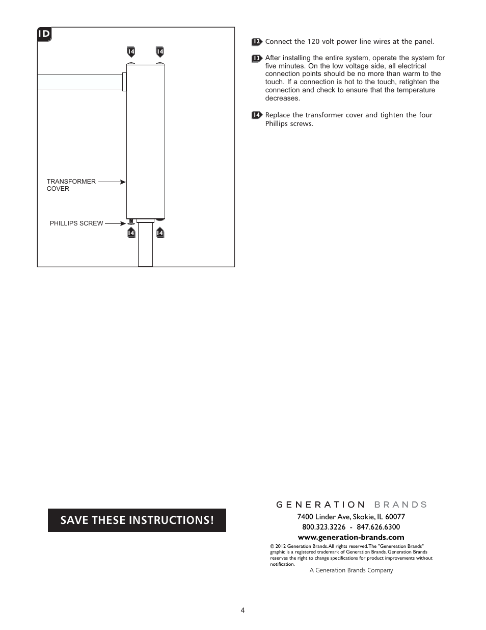 Save these instructions, 1a 1d | LBL Lighting MO Rmt Elec Xfmr 150w 120v/12v LED User Manual | Page 4 / 4