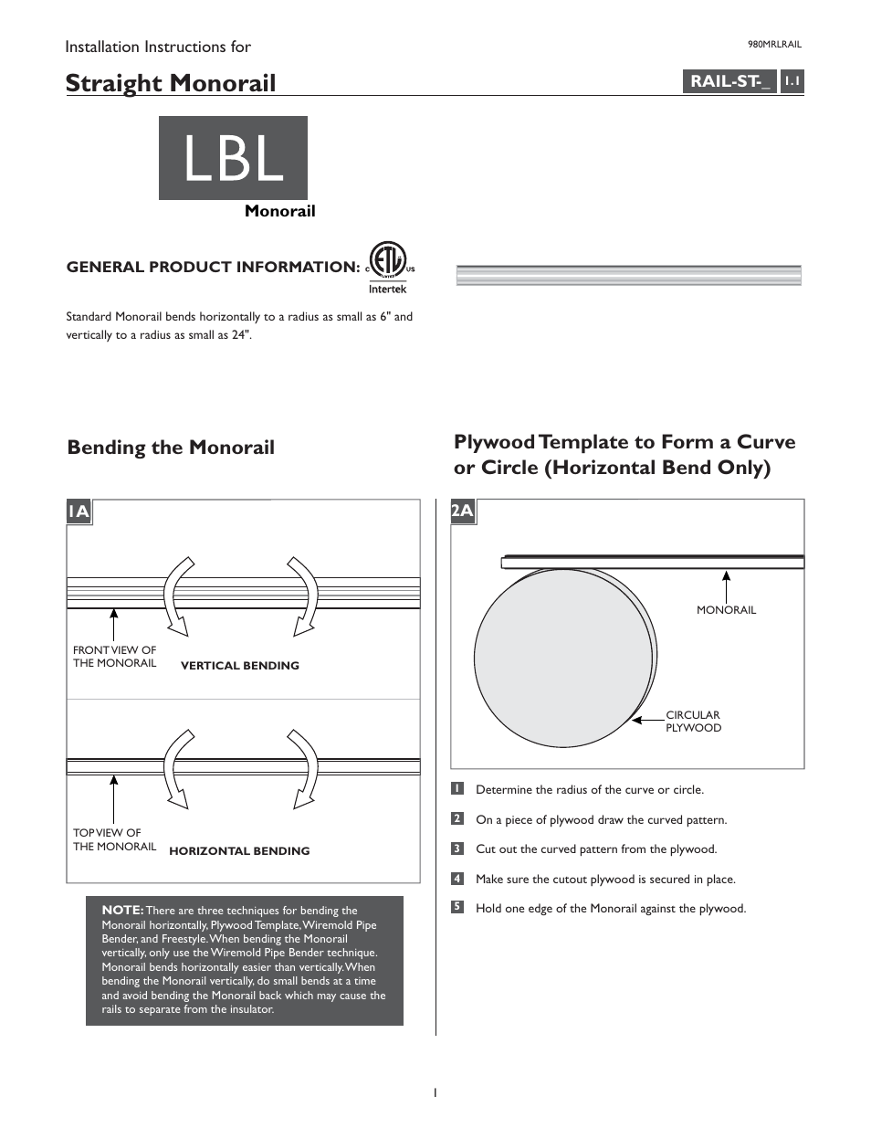 LBL Lighting Straight Monorail User Manual | 2 pages