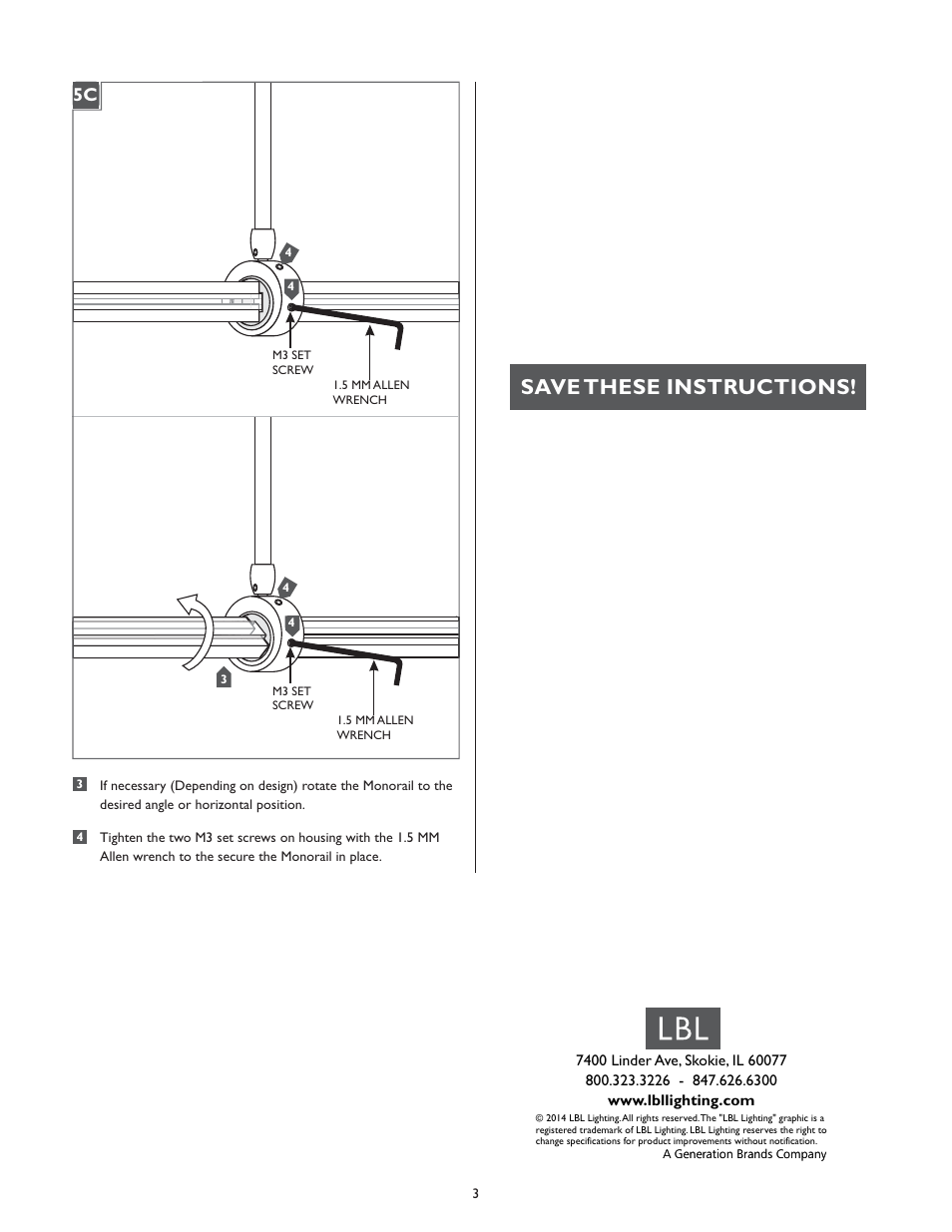 Save these instructions, 1a 2a 5c | LBL Lighting MO Telescoping Rigid Standoff User Manual | Page 4 / 4