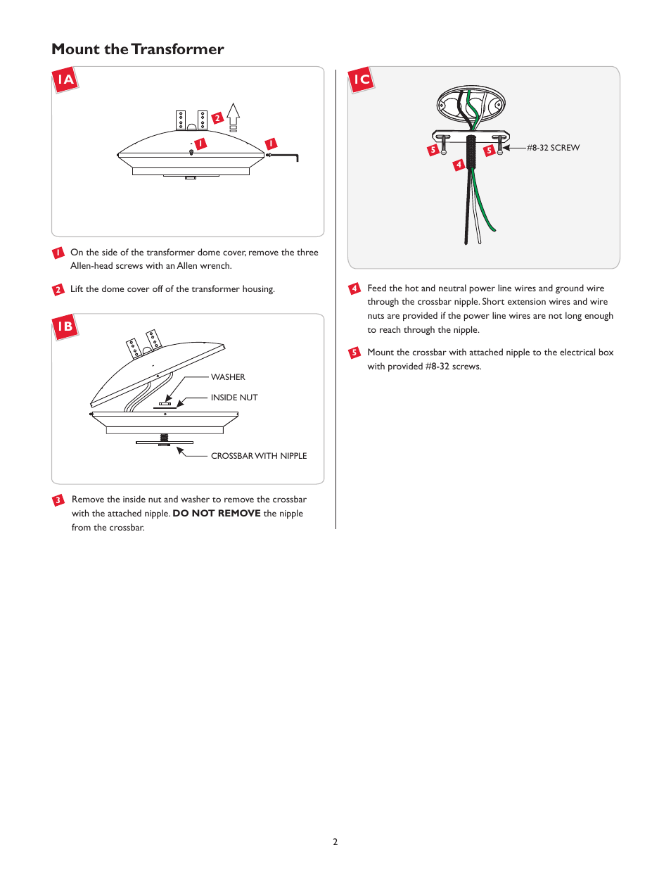 Mount the transformer, 1a 1b | LBL Lighting MO Chandelier Single Tier Round Surf Xfmr User Manual | Page 2 / 4