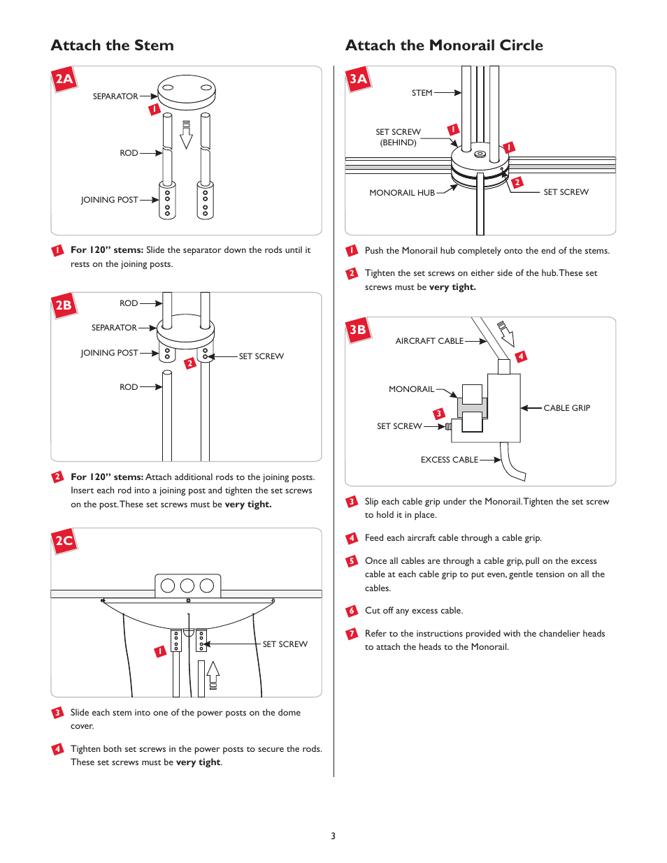 Attach the stem, Attach the monorail circle | LBL Lighting Round MO Chandelier  with Transformer User Manual | Page 3 / 4