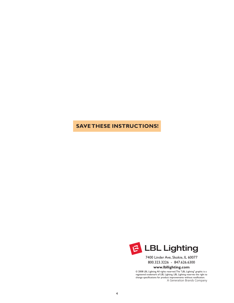 Save these instructions | LBL Lighting Round MO Chandelier  with Transformer User Manual | Page 4 / 4