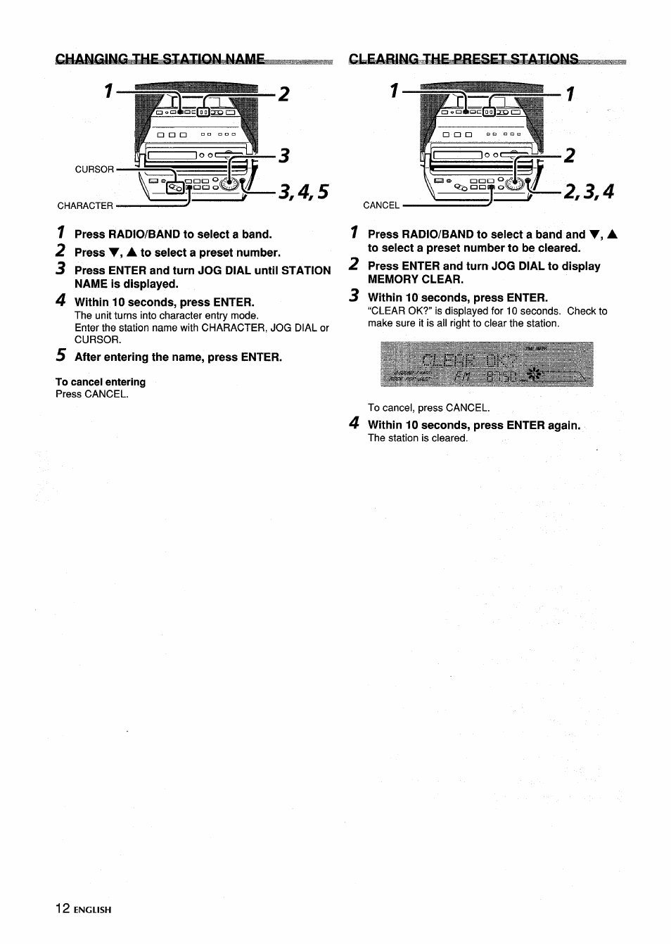 Clearing the preset stations, Cuzhr uk | Aiwa CSD-MD5 User Manual | Page 12 / 80